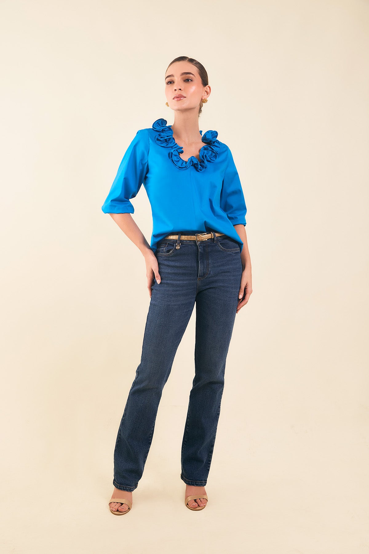 Blusa en popelina manga 3/4