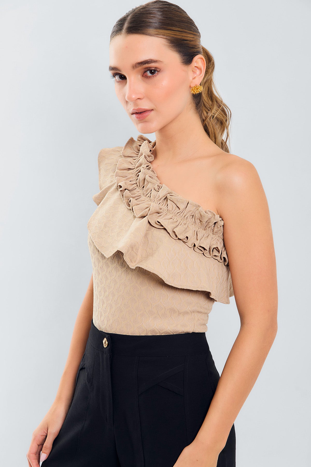 Blusa 1 hombro doble bolero c/textura