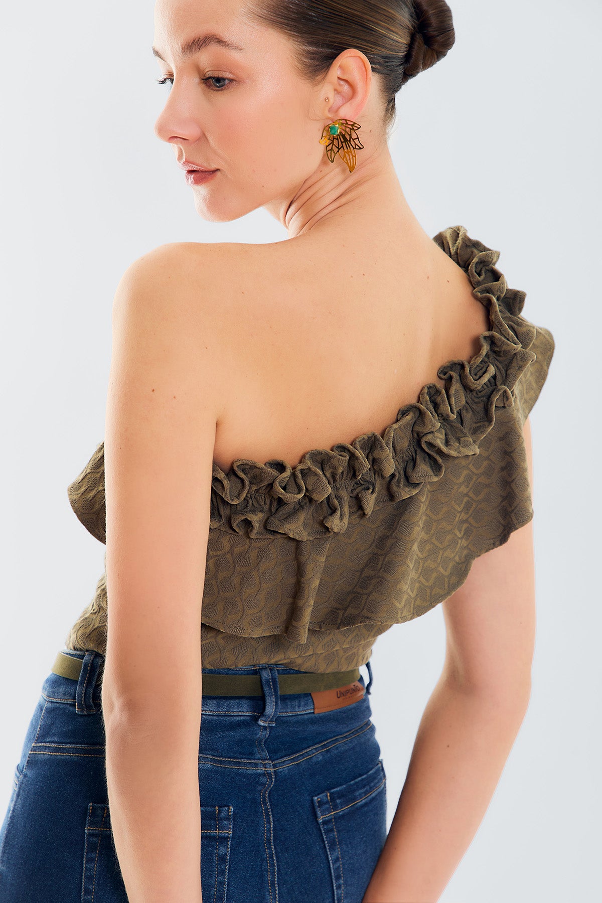 Blusa 1 hombro doble bolero c/textura