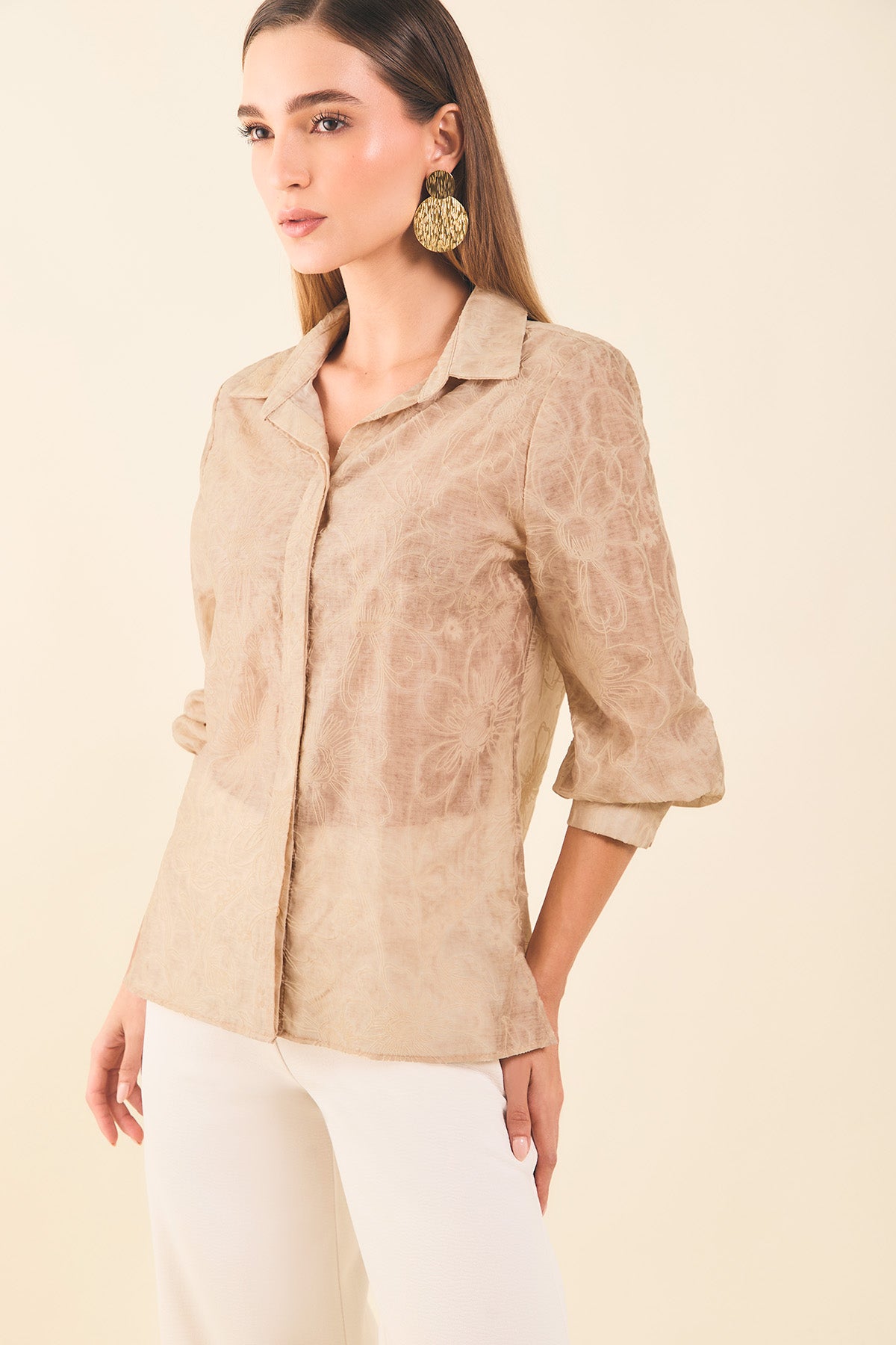 Camisa m/l en gaza estampado