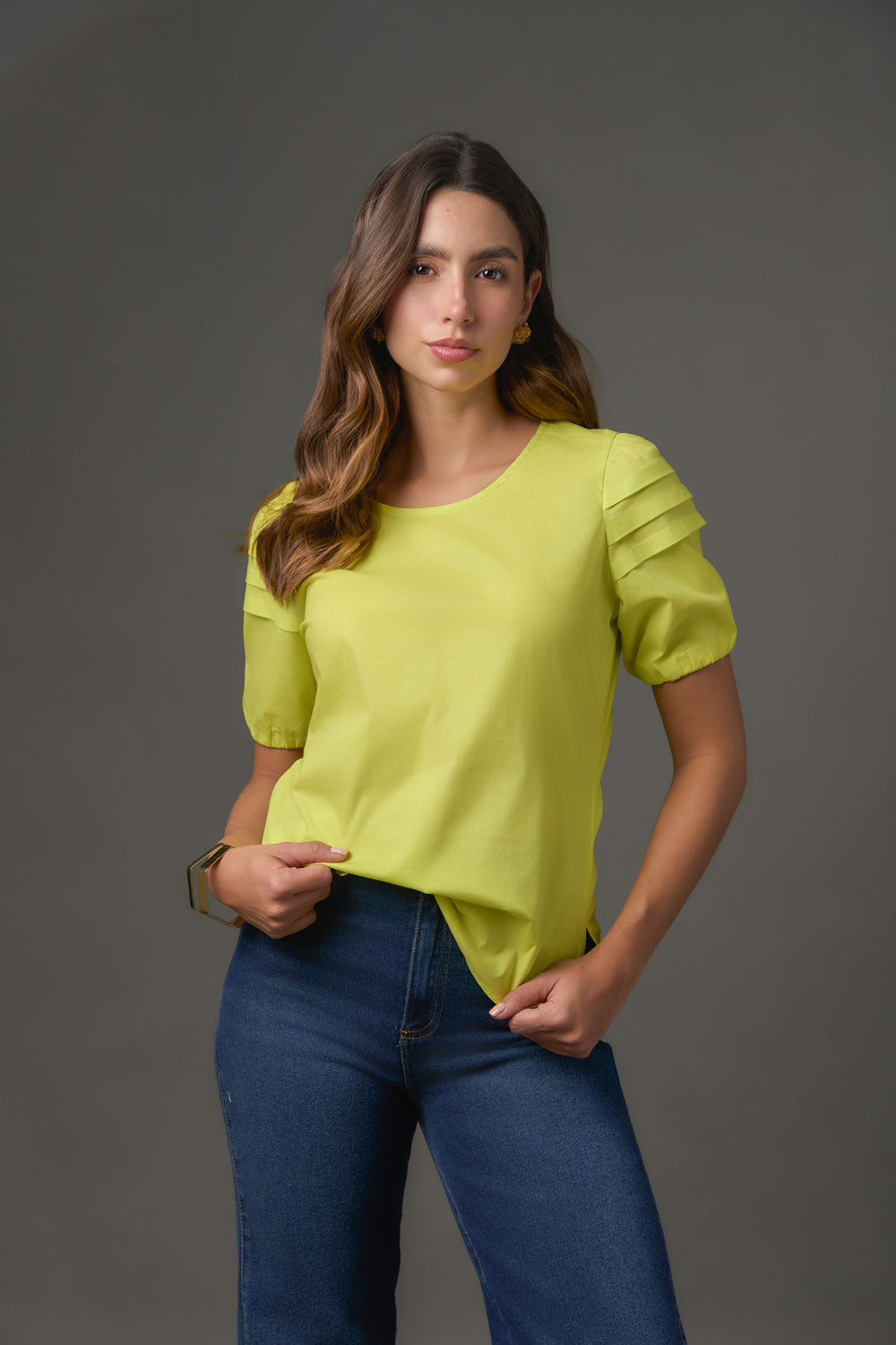 Blusa de Popelina para Mujer Manga Corta con Alforzas