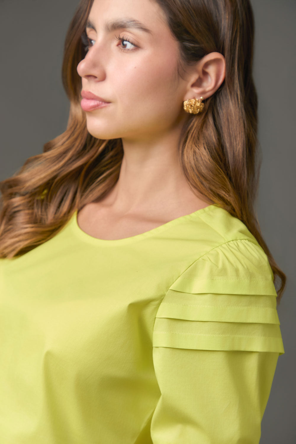 Blusa de Popelina para Mujer Manga Corta con Alforzas