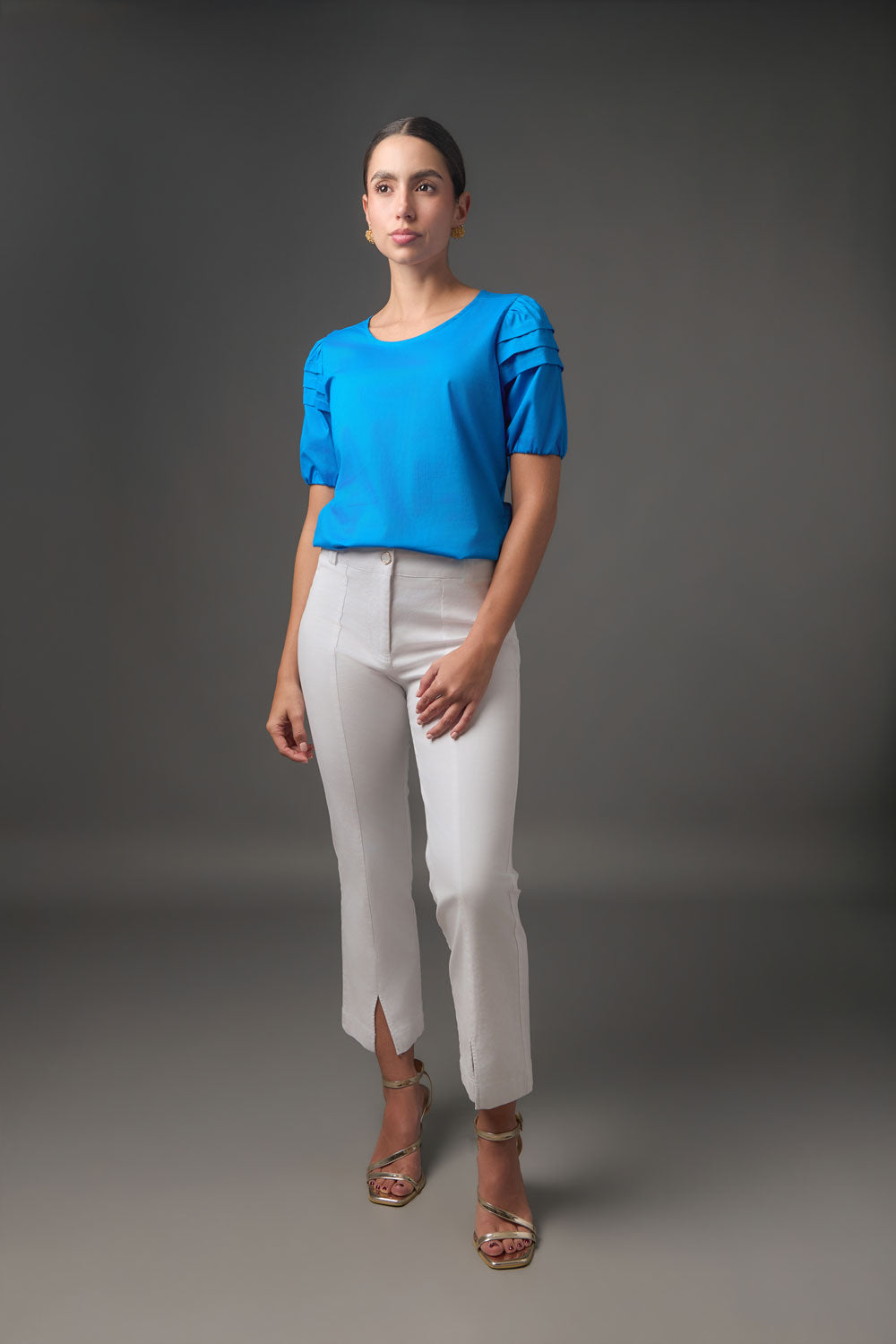 Blusa de Popelina para Mujer Manga Corta con Alforzas