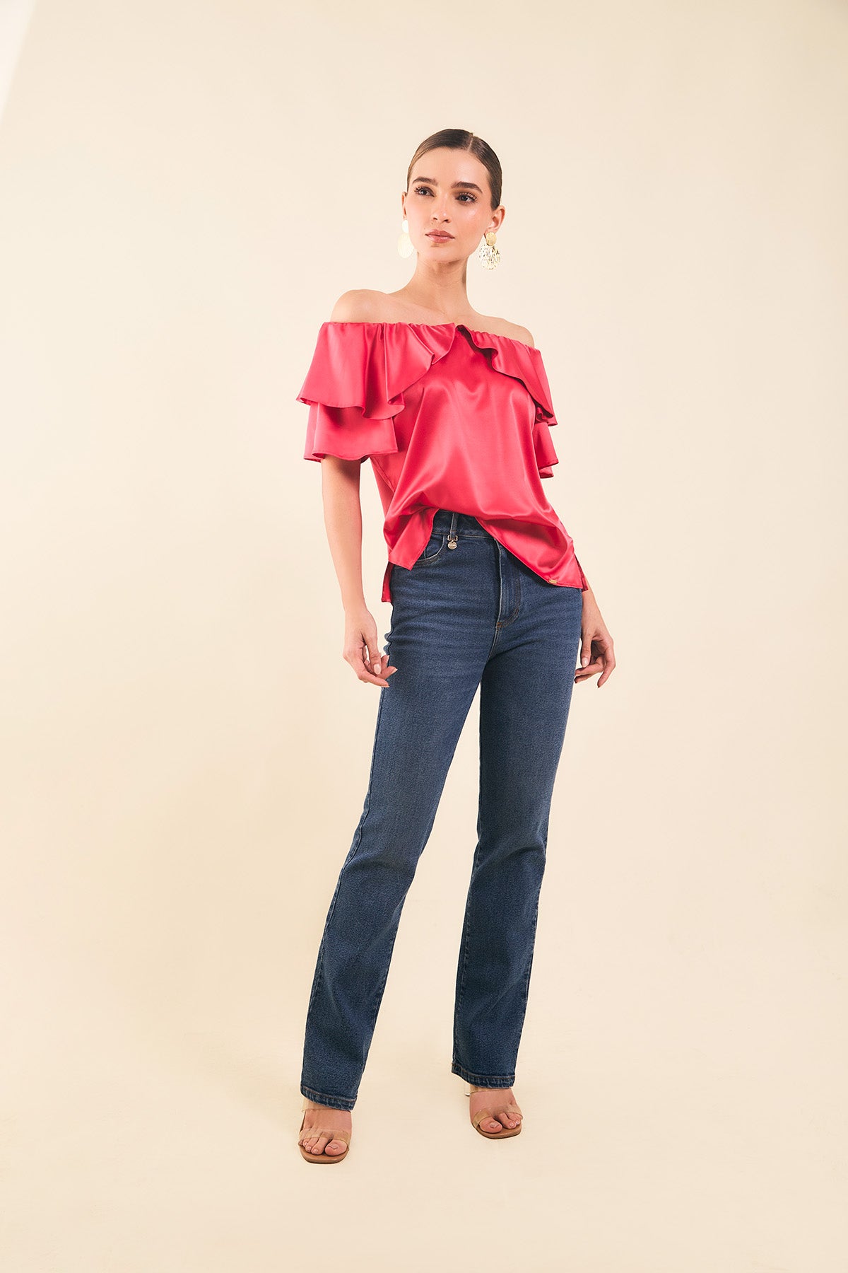 Blusa off shoulders c/bolero y mg campana