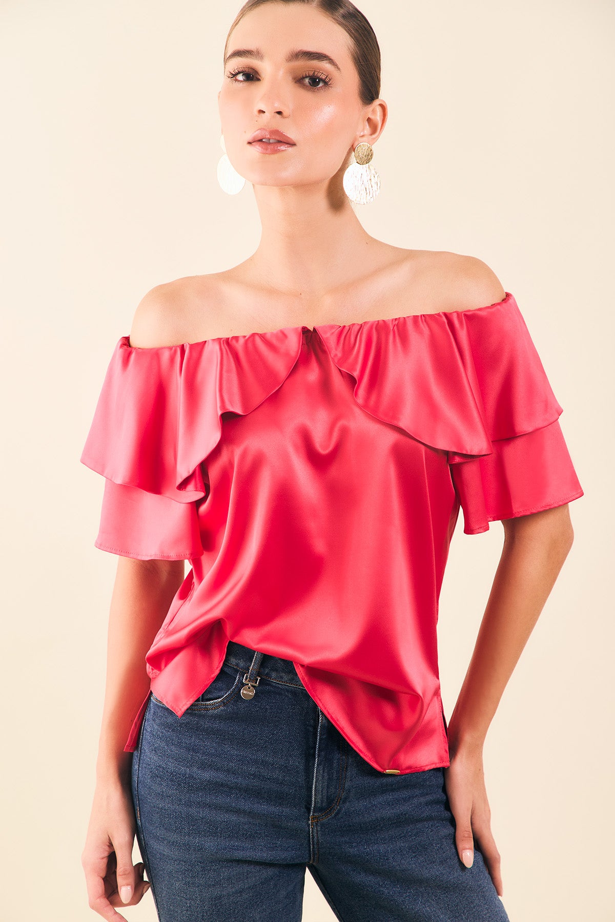 Blusa off shoulders c/bolero y mg campana