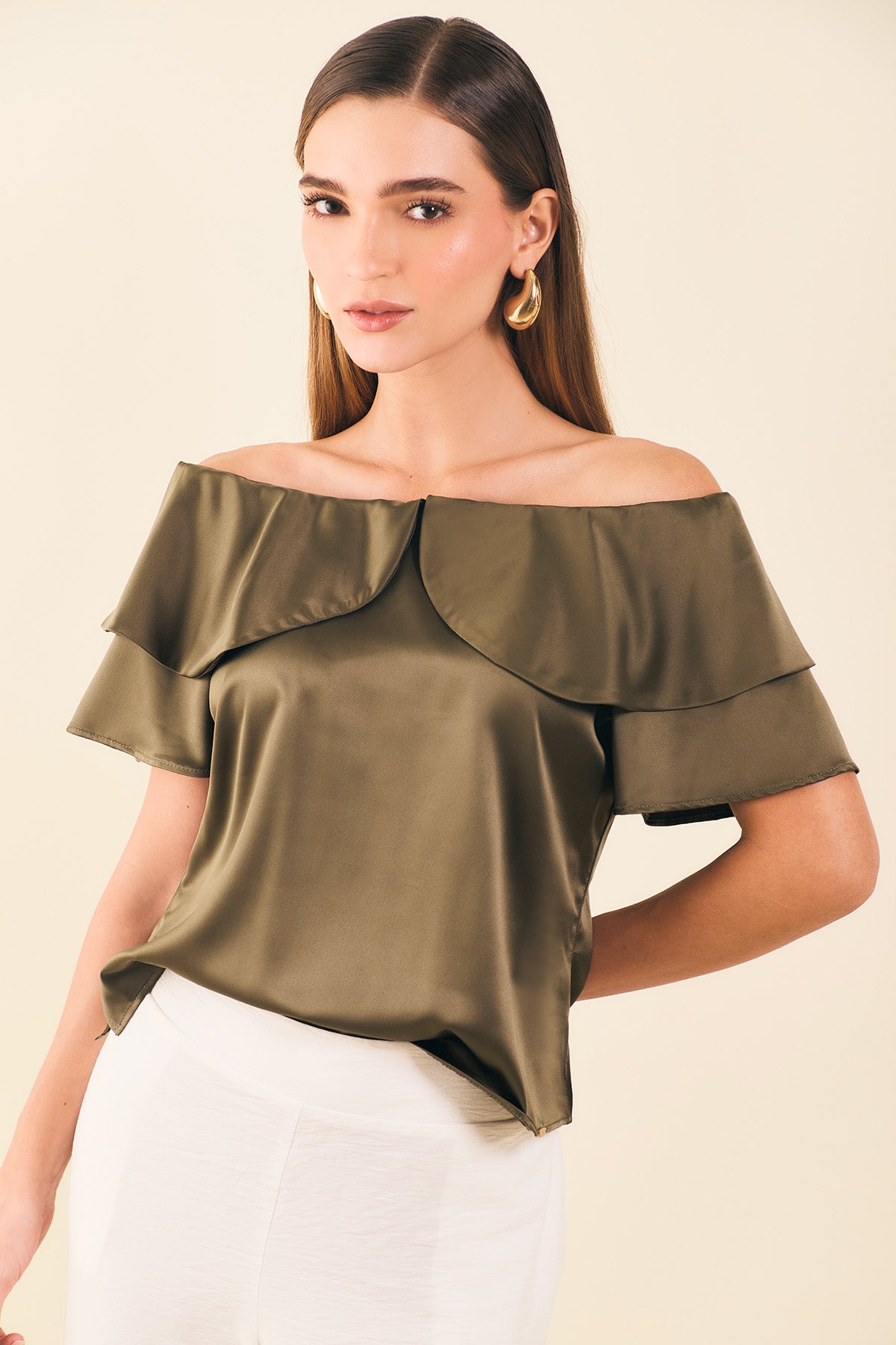 Blusa off shoulders c/bolero y mg campana