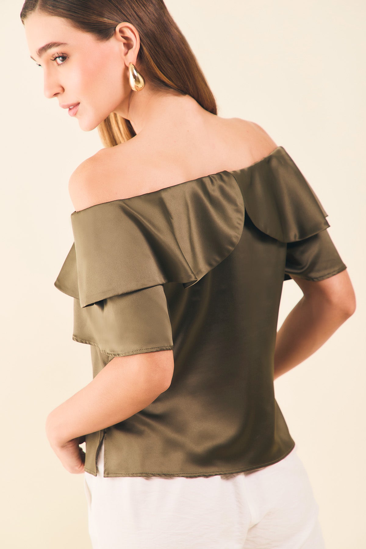 Blusa off shoulders c/bolero y mg campana