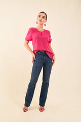 Blusa manga corta resortada