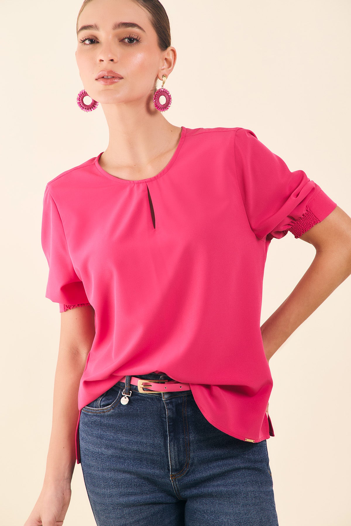Blusa manga corta resortada