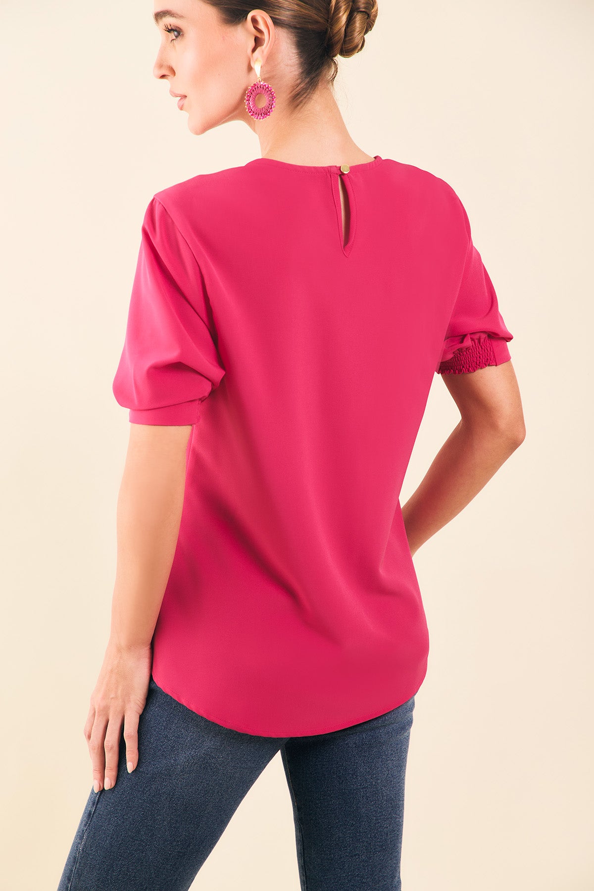 Blusa manga corta resortada