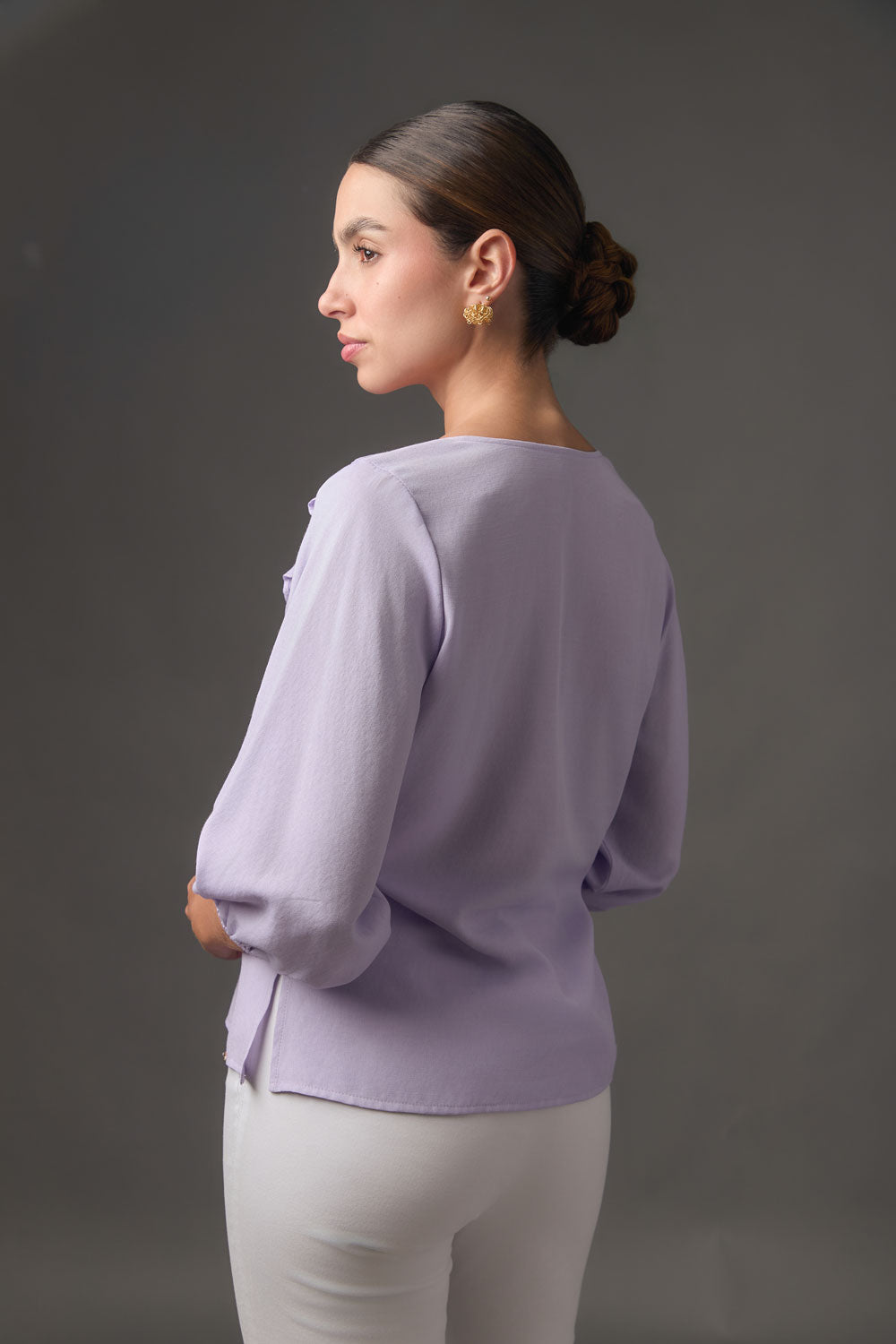 Blusa Manga 3/4 con Escote V y Boleros en Gaza