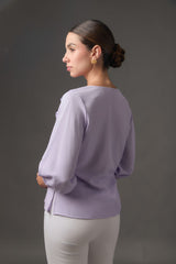 Blusa Manga 3/4 con Escote V y Boleros en Gaza
