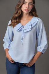 Blusa Manga 3/4 con Escote V y Boleros en Gaza