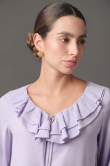 Blusa Manga 3/4 con Escote V y Boleros en Gaza