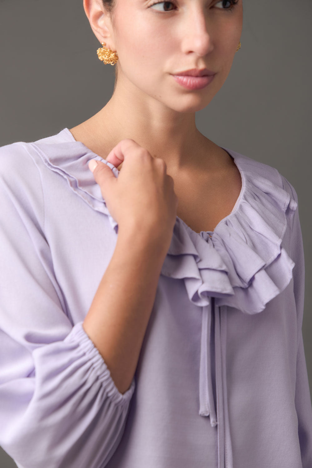 Blusa Manga 3/4 con Escote V y Boleros en Gaza