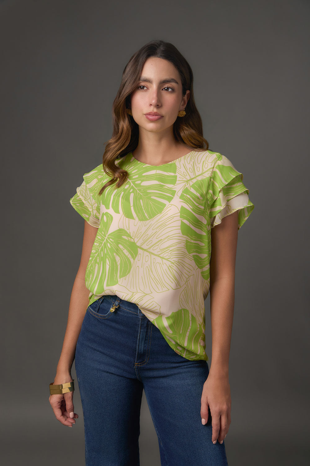 Blusa Estampada en Chiffon con Manga Corta