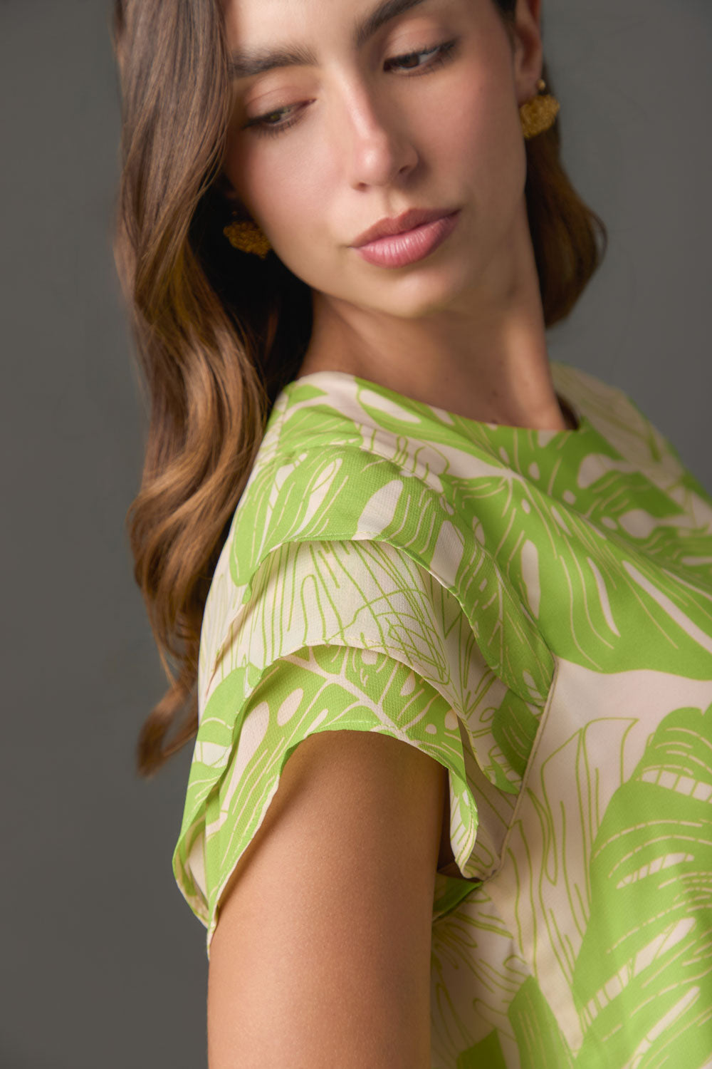 Blusa Estampada en Chiffon con Manga Corta
