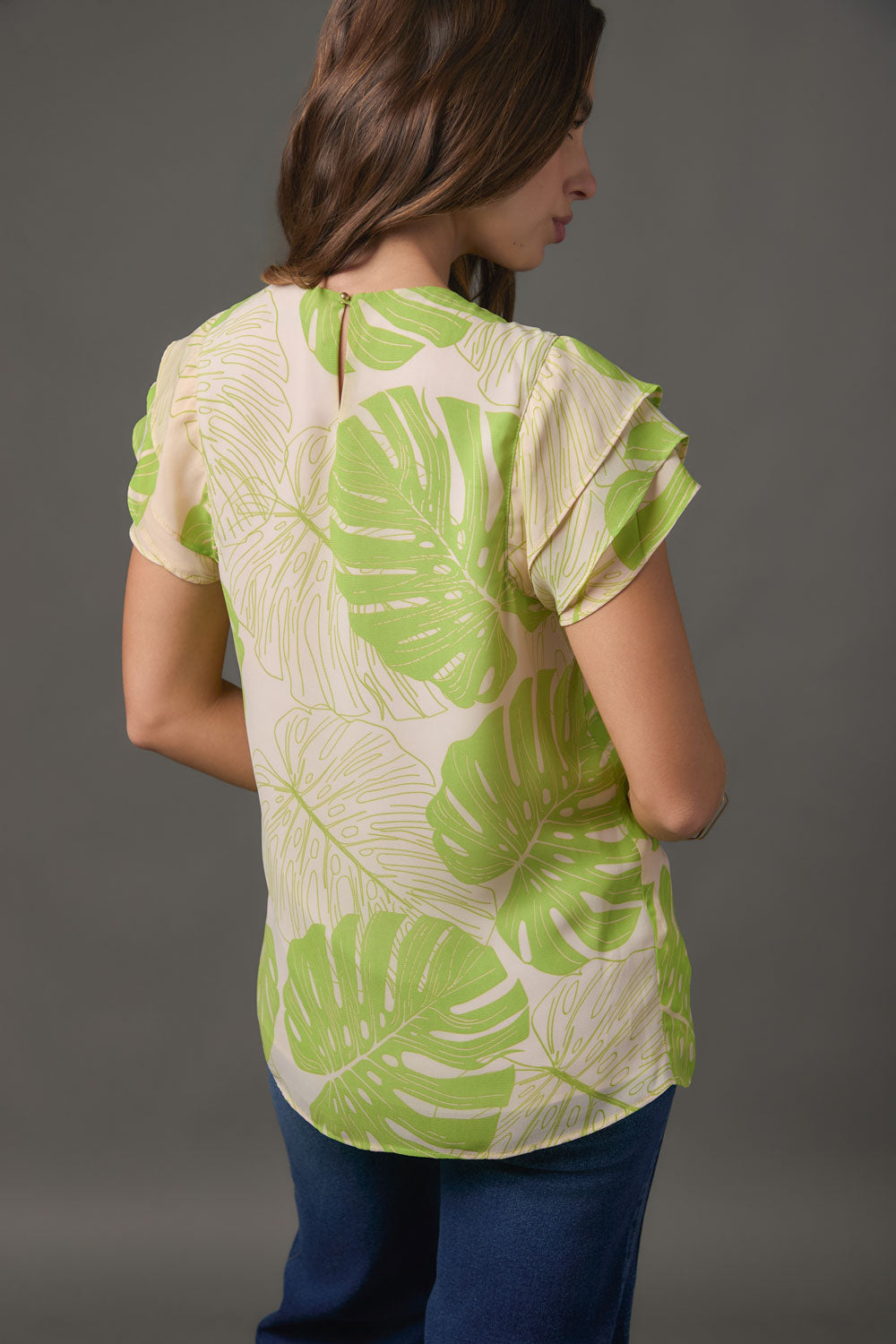 Blusa Estampada en Chiffon con Manga Corta