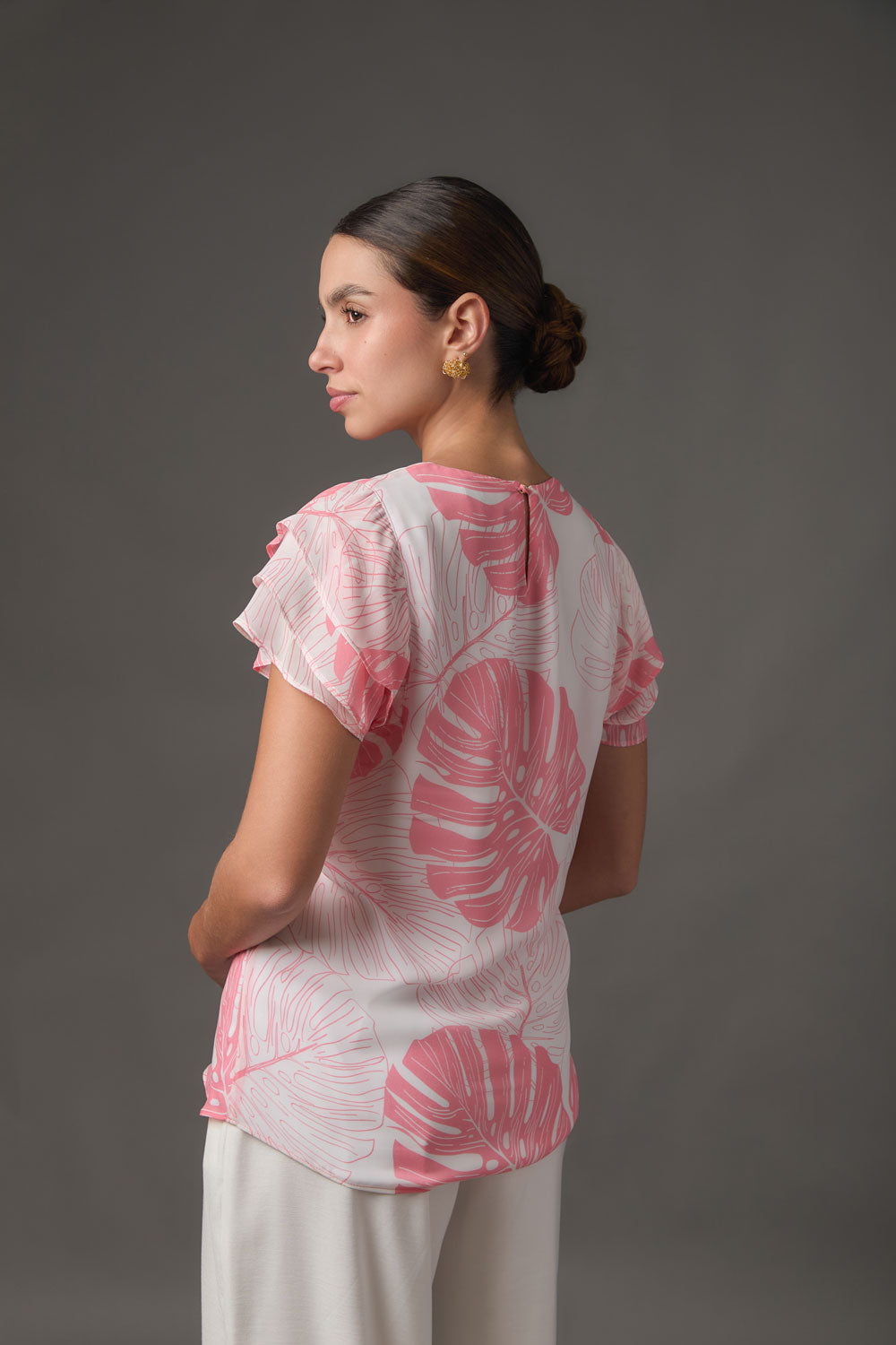 Blusa Estampada en Chiffon con Manga Corta
