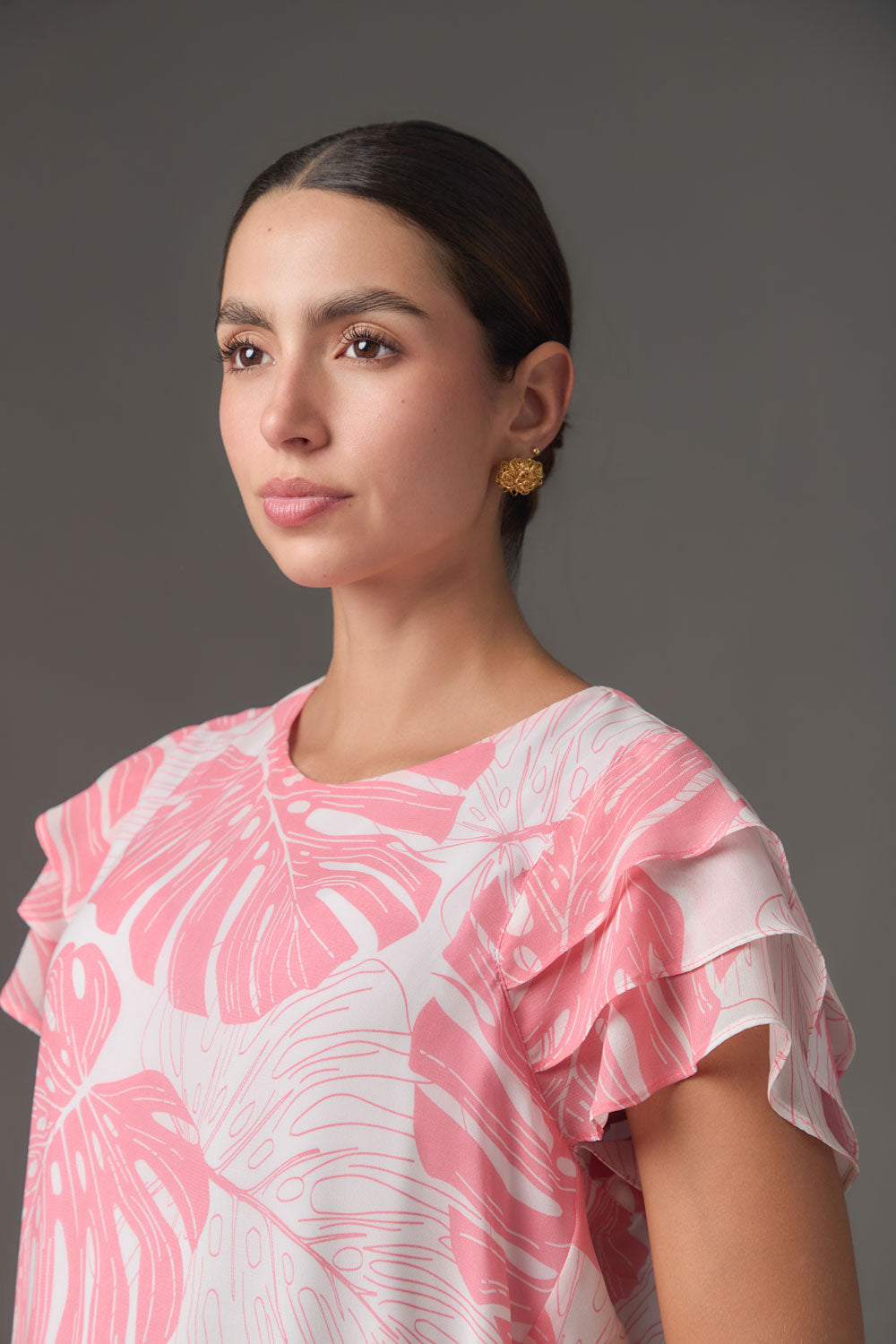 Blusa Estampada en Chiffon con Manga Corta