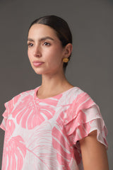 Blusa Estampada en Chiffon con Manga Corta