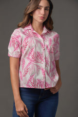 Camisa Estampada de Algodón Silueta Box - Magenta
