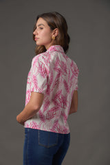 Camisa Estampada de Algodón Silueta Box - Magenta