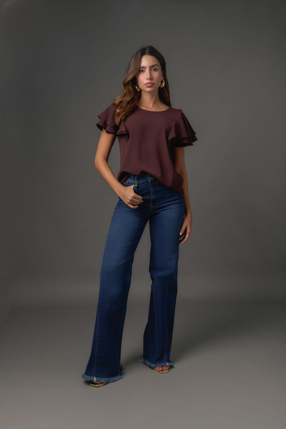 Blusa Manga Corta con Doble Gola y Caída Fluida