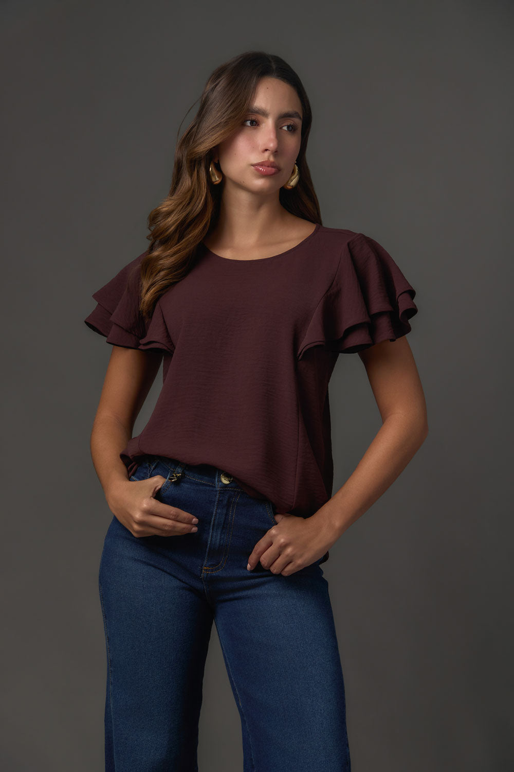 Blusa Manga Corta con Doble Gola y Caída Fluida