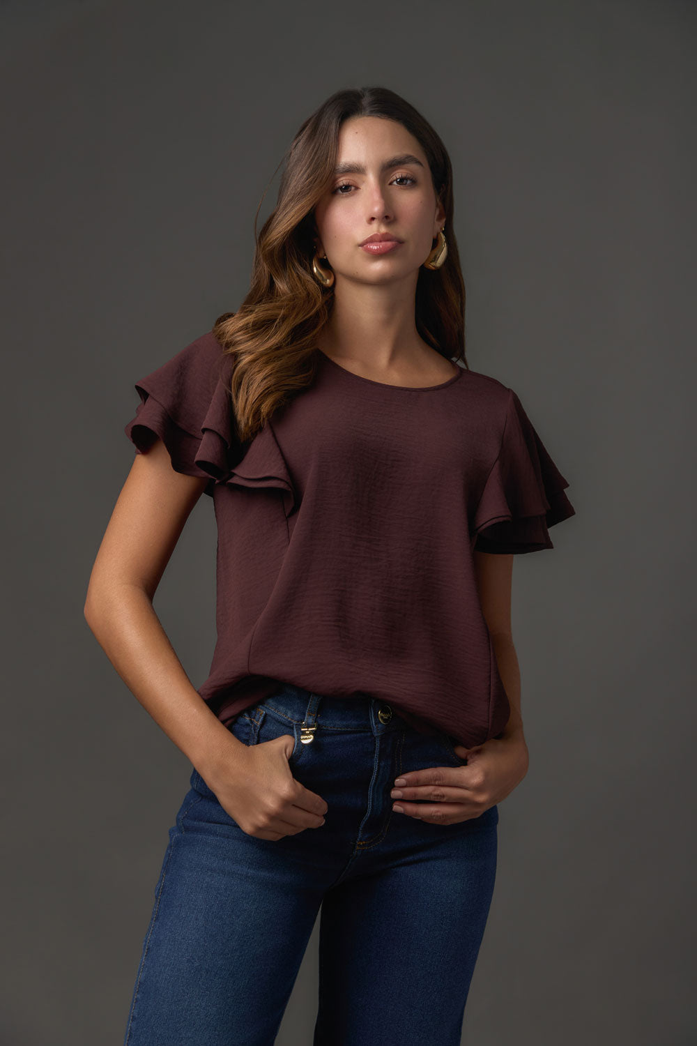 Blusa Manga Corta con Doble Gola y Caída Fluida