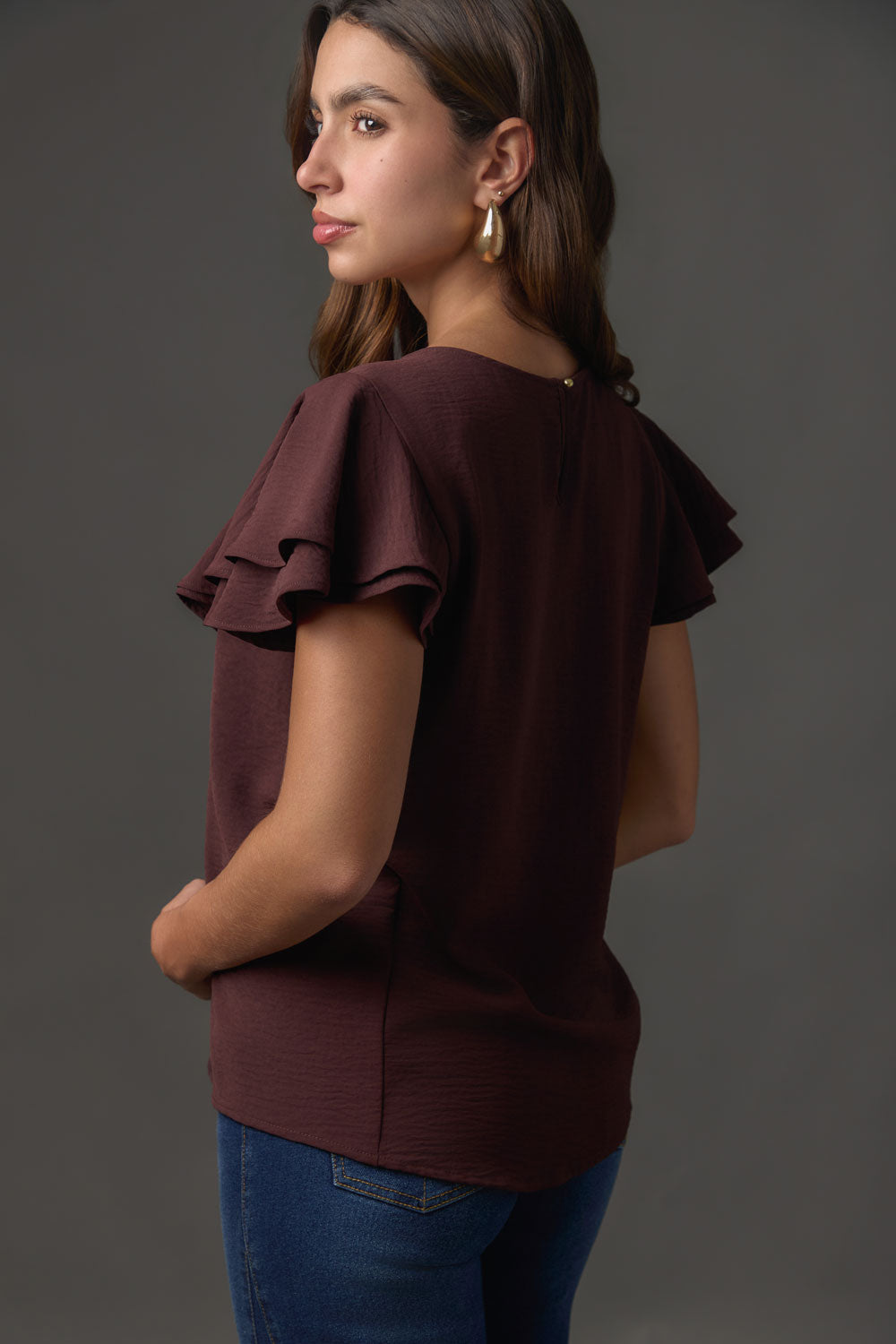 Blusa Manga Corta con Doble Gola y Caída Fluida
