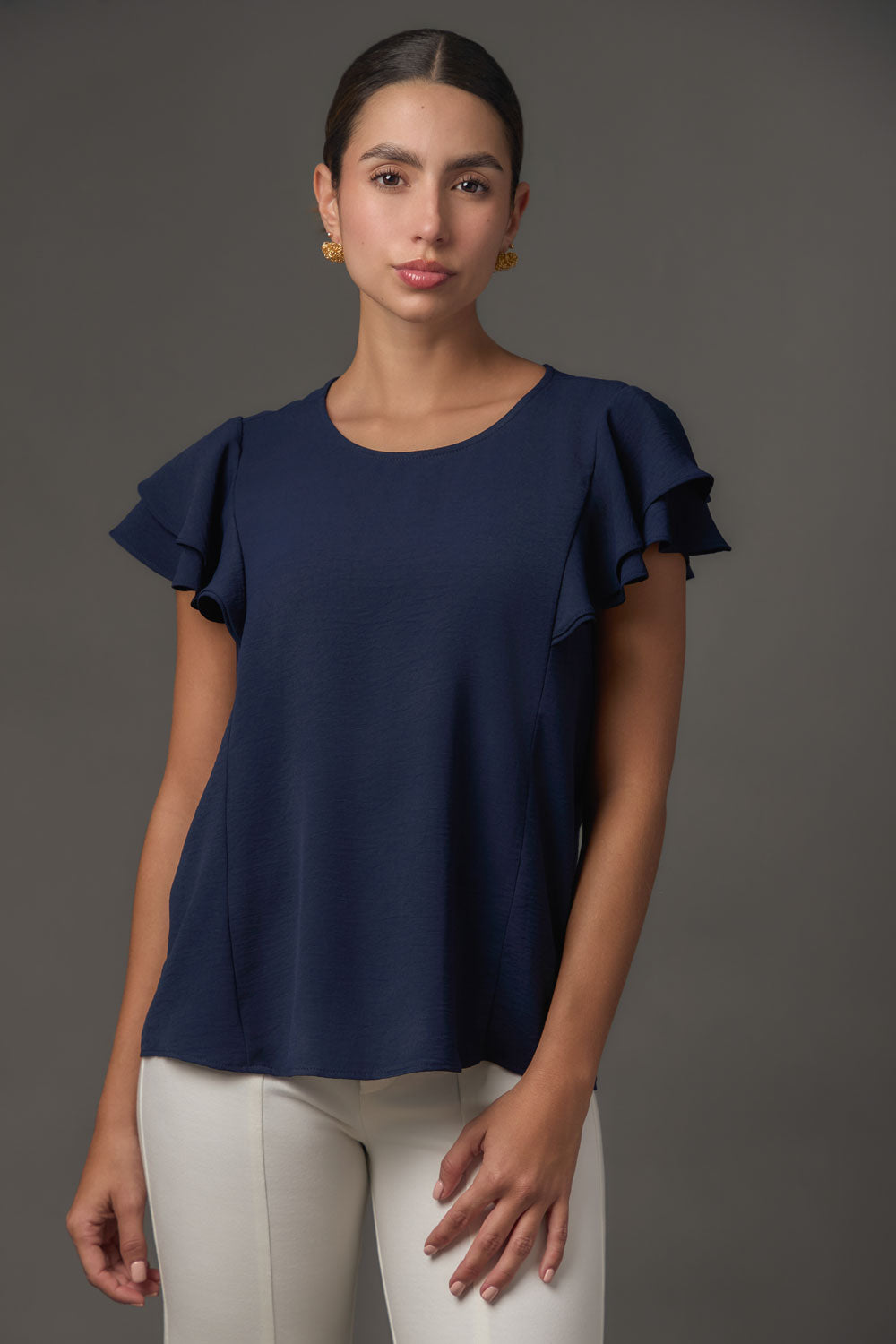Blusa Manga Corta con Doble Gola y Caída Fluida