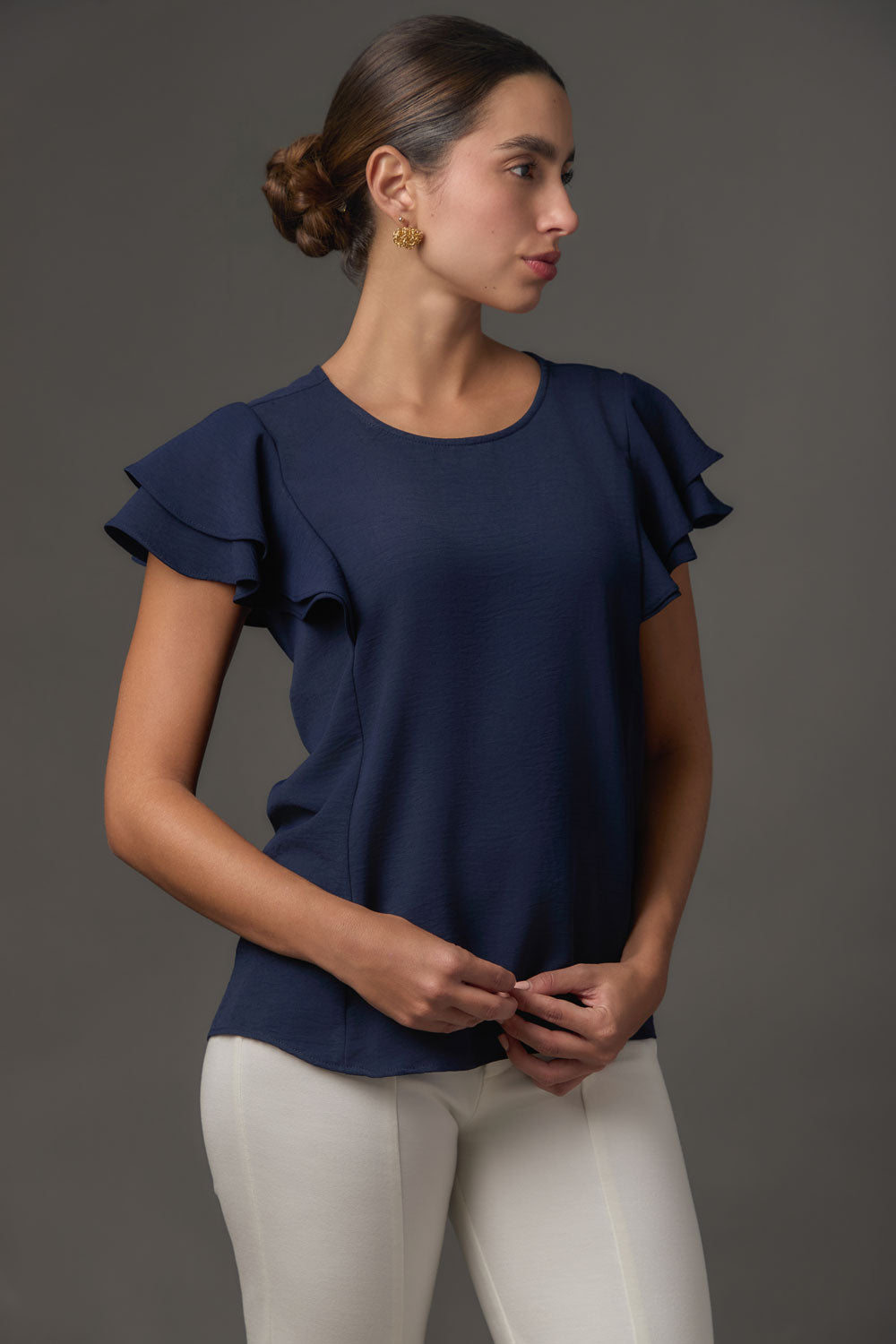 Blusa Manga Corta con Doble Gola y Caída Fluida