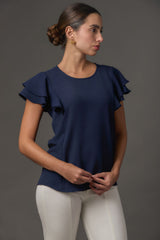 Blusa Manga Corta con Doble Gola y Caída Fluida