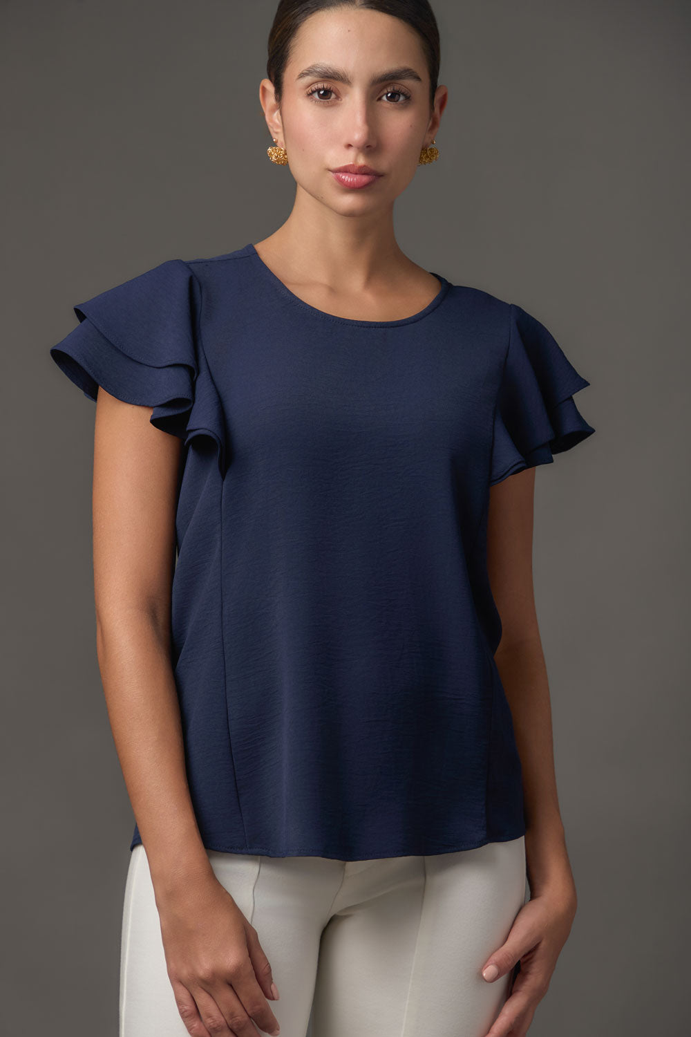 Blusa Manga Corta con Doble Gola y Caída Fluida