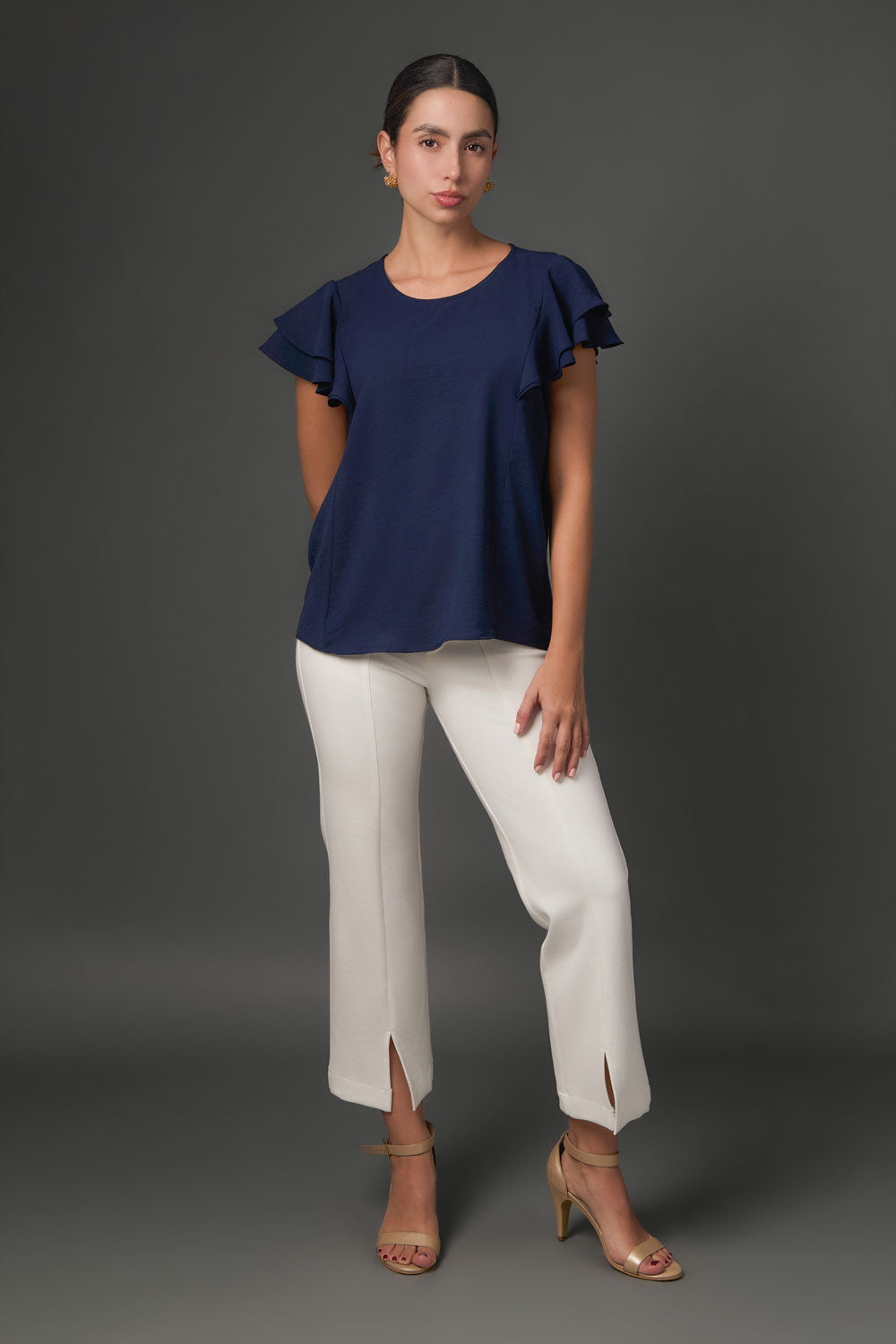 Blusa Manga Corta con Doble Gola y Caída Fluida