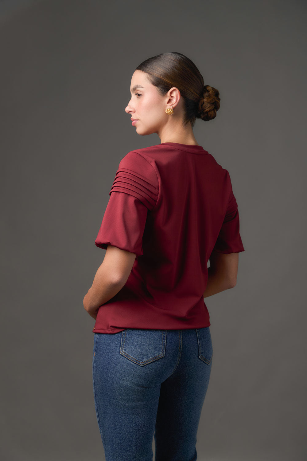 Camiseta Doble Manga Corta con Alforzas para Mujer