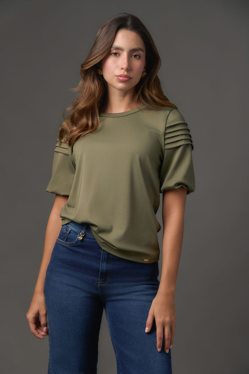 Camiseta Doble Manga Corta con Alforzas para Mujer