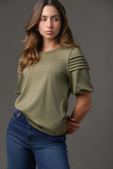 Camiseta Doble Manga Corta con Alforzas para Mujer