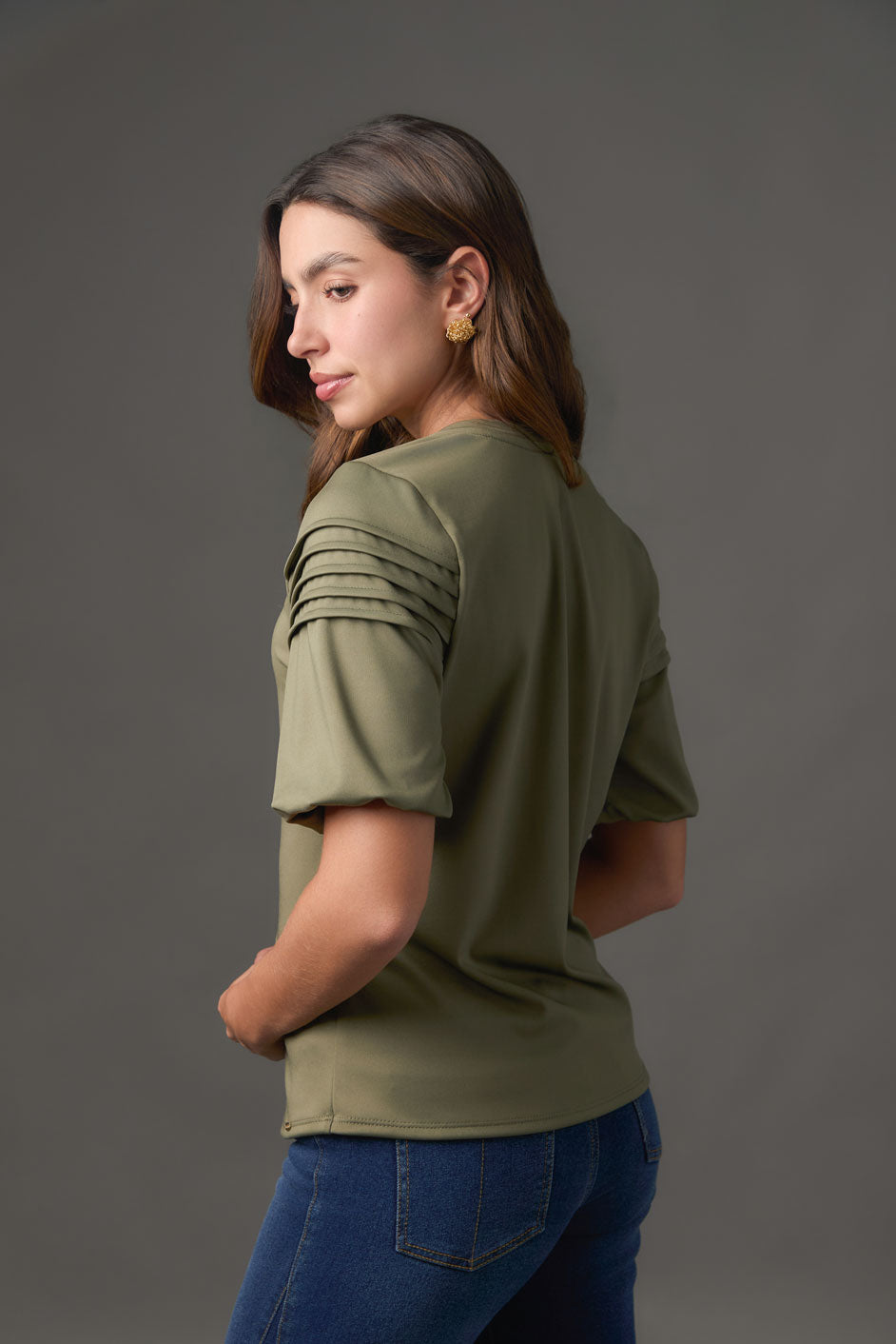 Camiseta Doble Manga Corta con Alforzas para Mujer
