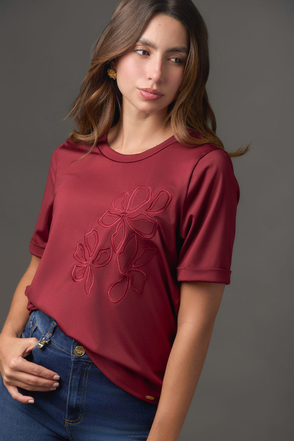 Camiseta Mujer Manga Corta con Cuello Redondo