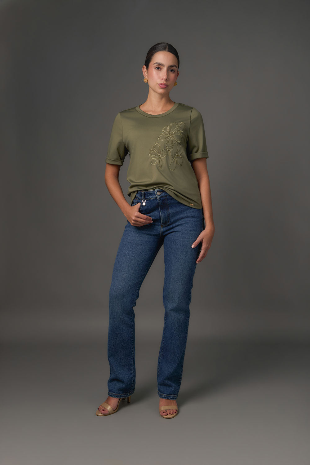 Camiseta Mujer Manga Corta con Cuello Redondo