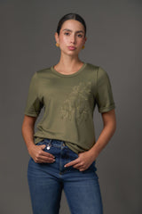 Camiseta Mujer Manga Corta con Cuello Redondo