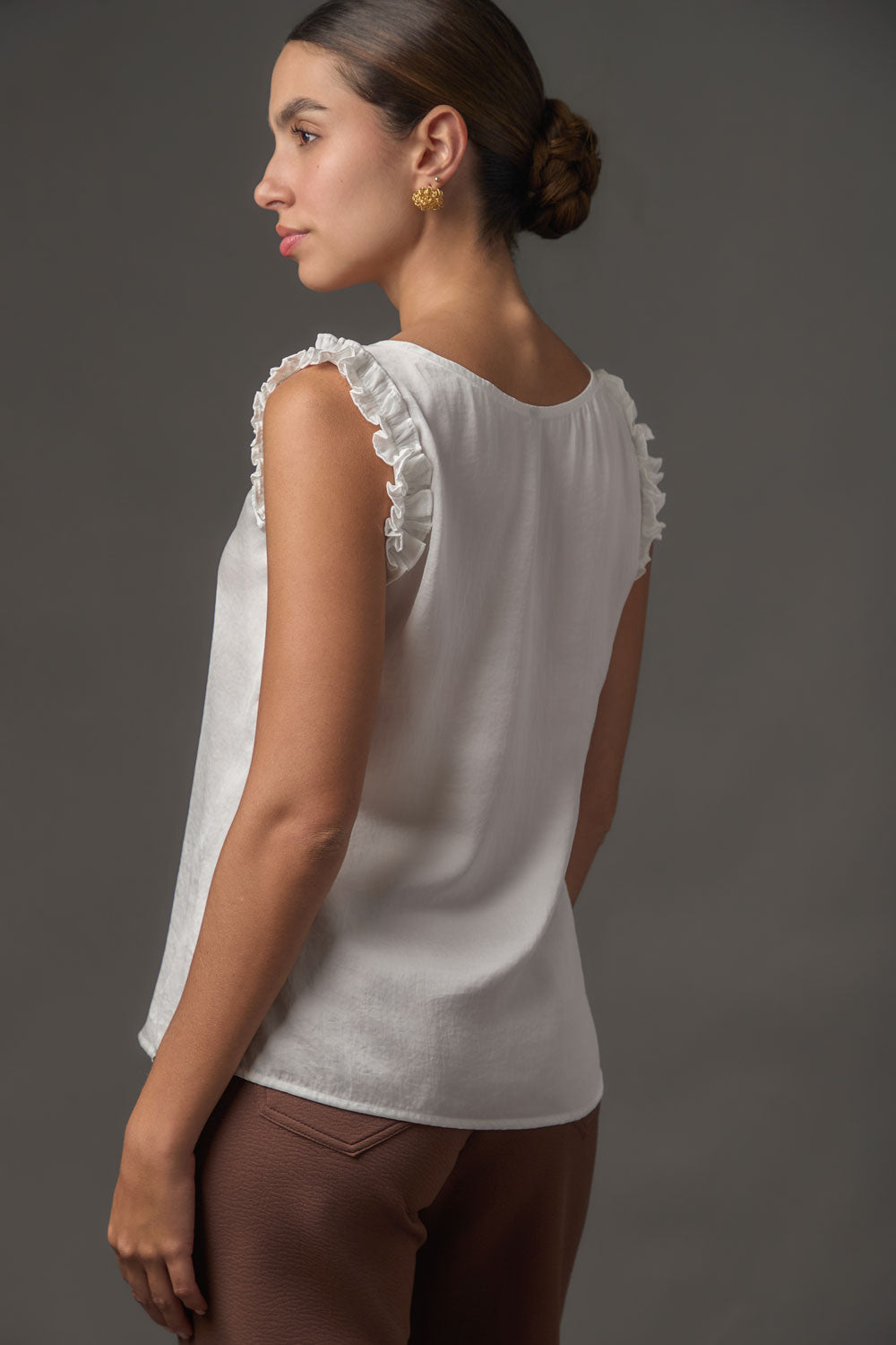 Blusa Manga Sisa con Enruche Frontal y Escote en V -