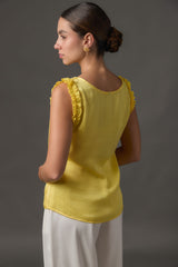 Blusa Manga Sisa con Enruche Frontal y Escote en V -