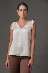 Blusa Manga Sisa con Enruche Frontal y Escote en V -