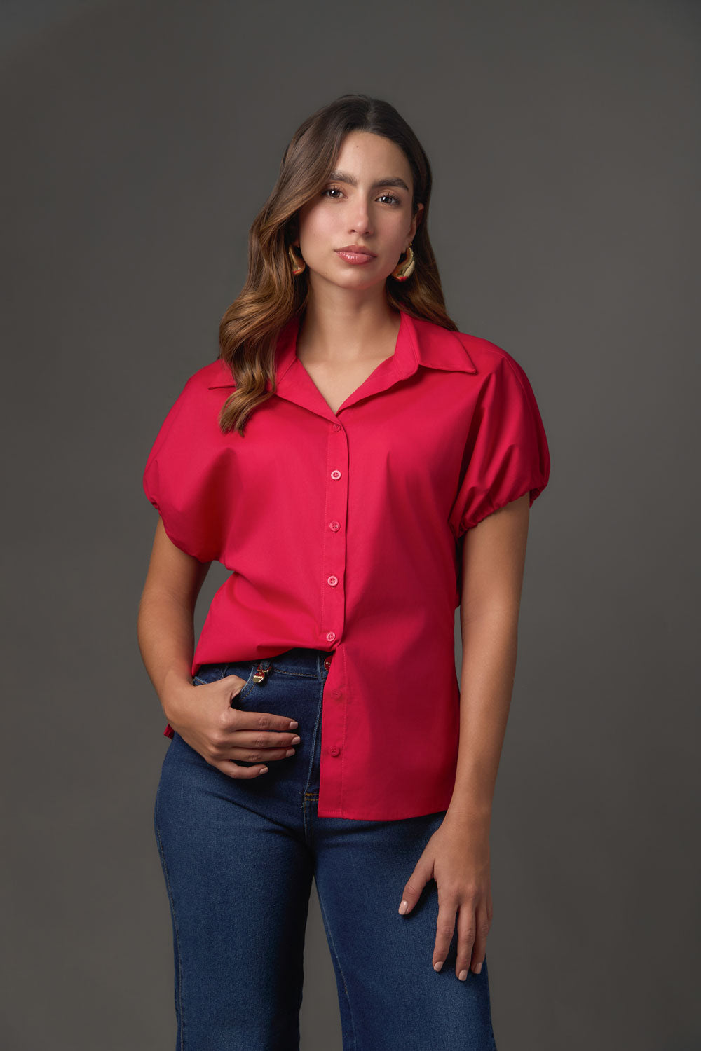 Blusa en Popelina Manga Rangla Abombada