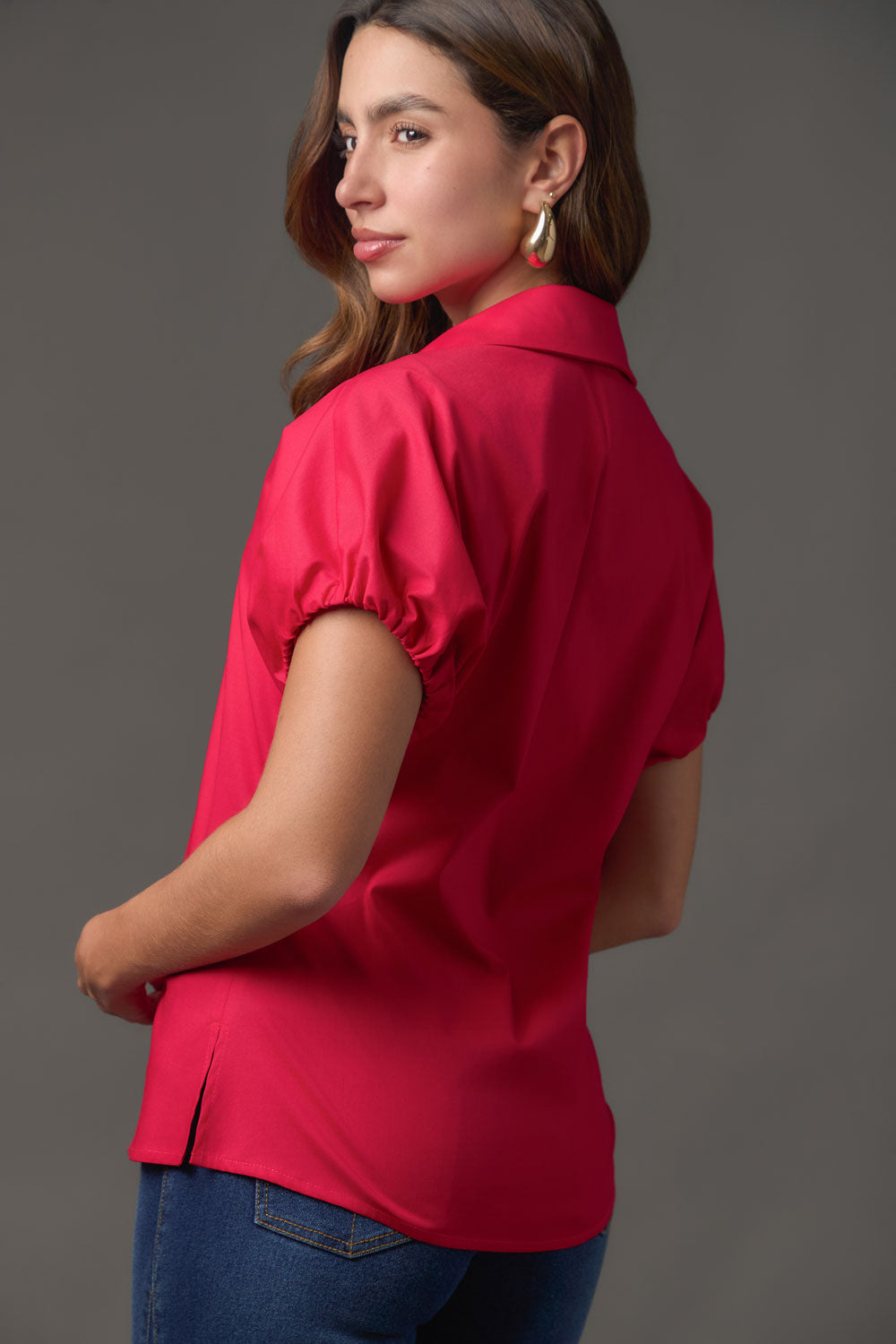 Blusa en Popelina Manga Rangla Abombada
