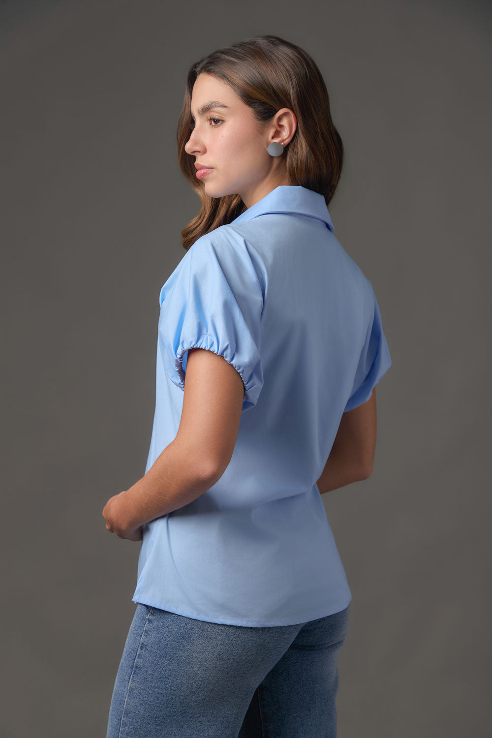 Blusa en Popelina Manga Rangla Abombada