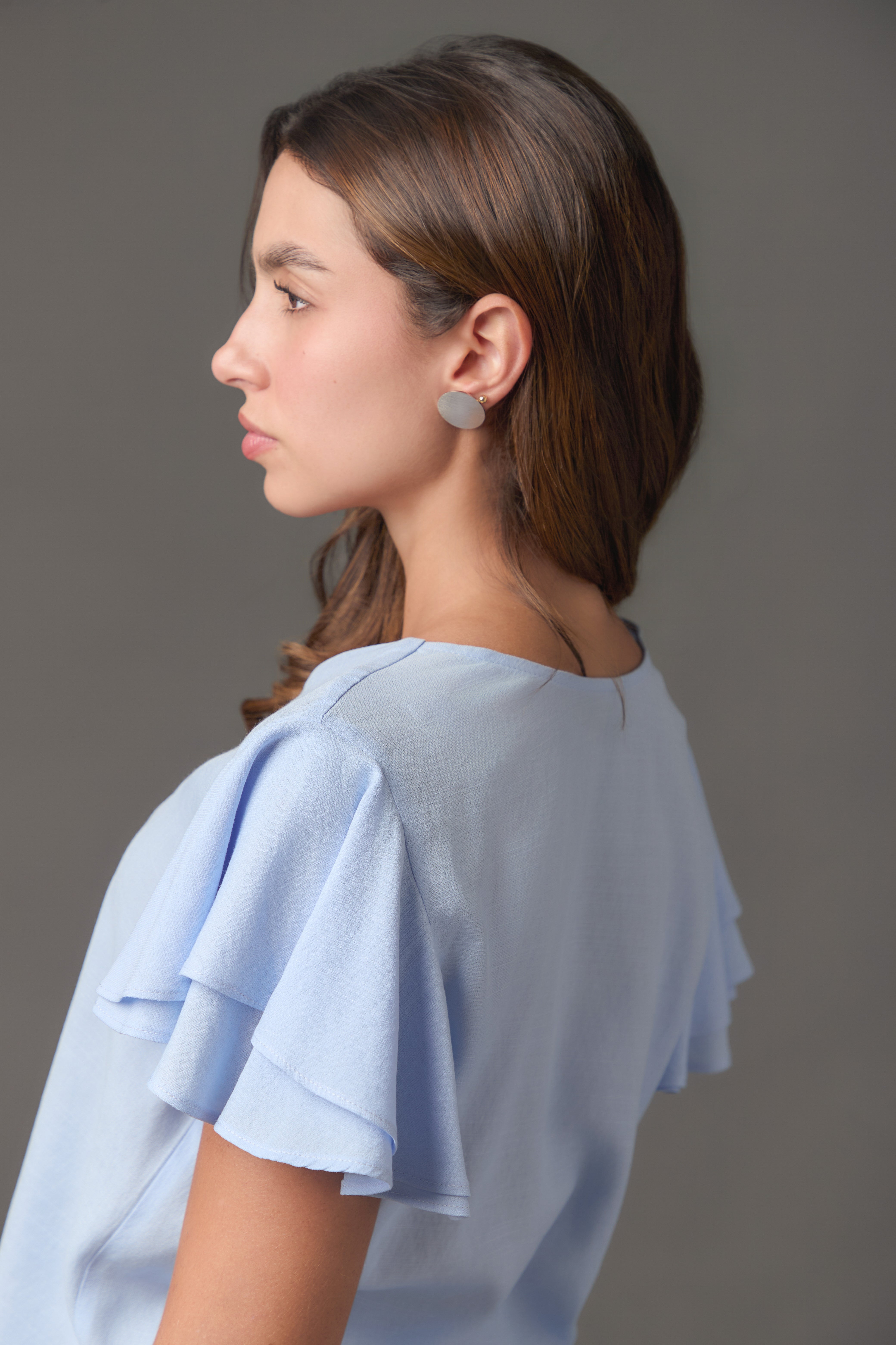 Blusa Gaza Manga Doble Campana Corta | Azul Claro / Lila | Regular Fit